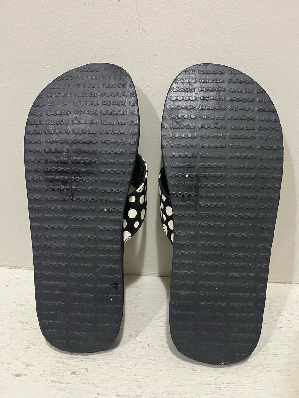 Yellow Box Black Polka Dot Thong Sandals with Tan Accent - Picture 5 of 5